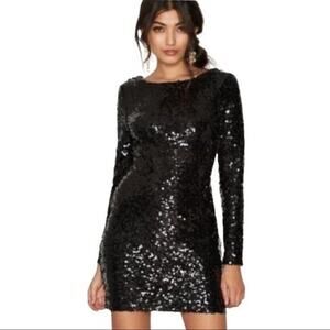 New‎ Silence + Noise Black Sequin Plunge Back Mini Dress Medium